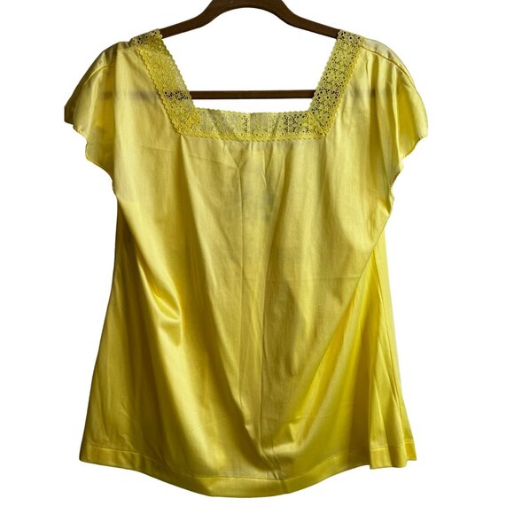 Vintage Sears Yellow Embroidered & Lace Trim Nylon Polyester Blouse Medium - Picture 5 of 7